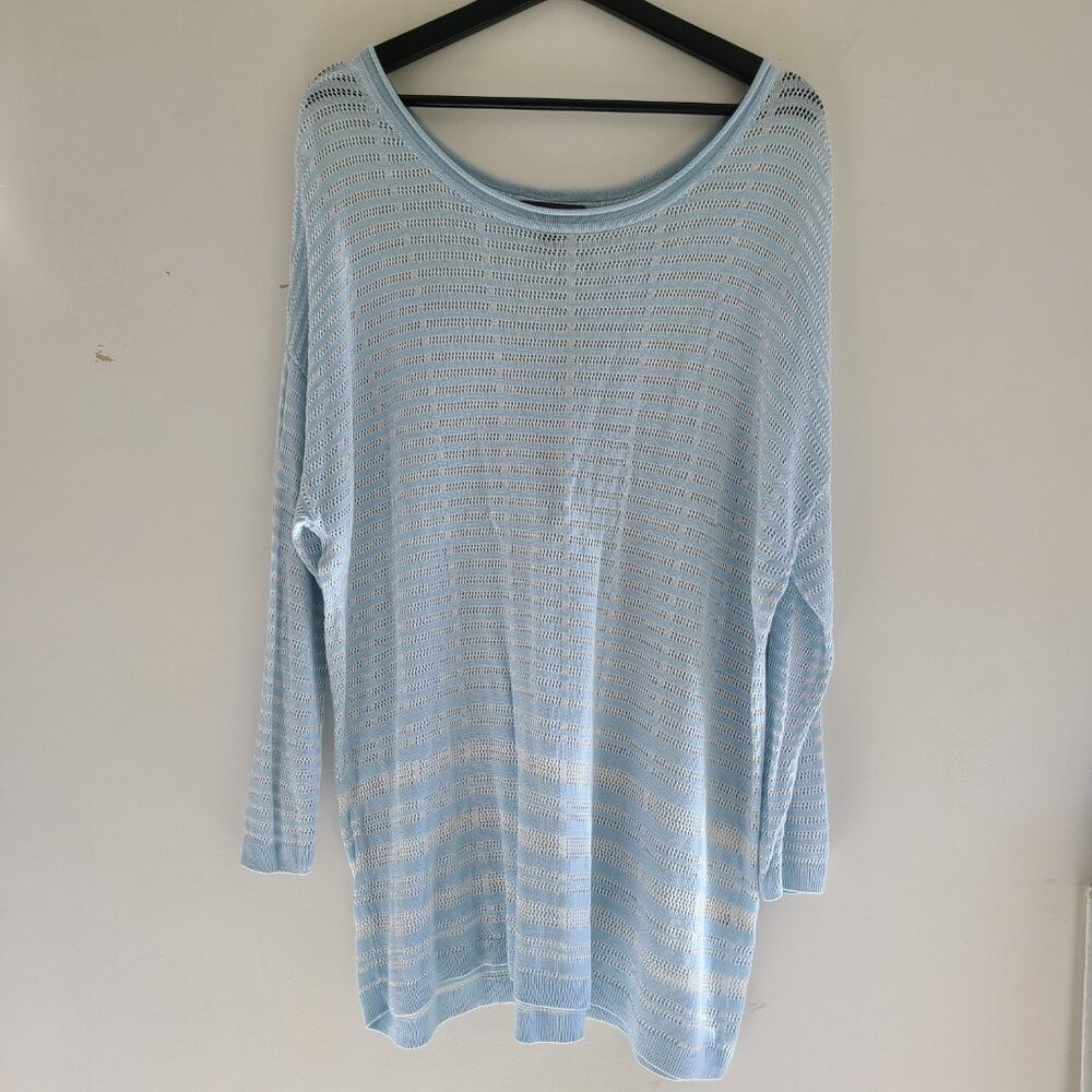 The Limited Striped Sweater 2X Light Blue White Crewneck Lightweight Thin Summer